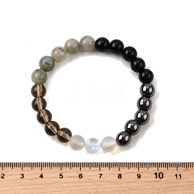 Bohemian Style Natural & Synthetic Mixed Gemstone Round Beaded Stretch Bracelets for Men NU8854-3-1