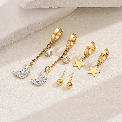 Moon & Star Stainless Steel Moon Earring Sets YA2186-3-1
