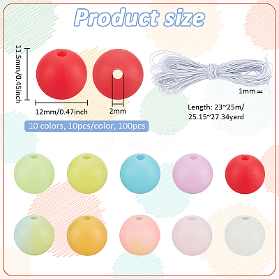 100Pcs 10 Colors Round Luminous Silicone Beads SIL-PH0001-20-1