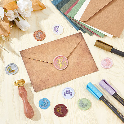 Brass Wax Seal Stamps with Wood Handle AJEW-WH0412-0160-1