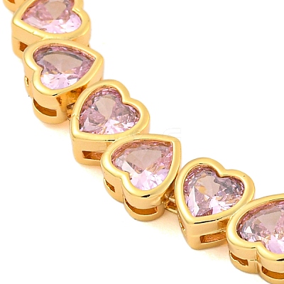 Rack Plating Brass Pave Cubic Zirconia Heart Link Bracelets BJEW-Q347-05G-05-1