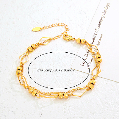 Vintage Beach Brass Rhombus Link Chain Double Layer Anklets for Women JU2009-1