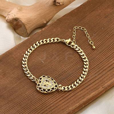 Brass Micro Pave Clear Cubic Zirconia Link Bracelets LS-BJEW-Z082-03G-03-1