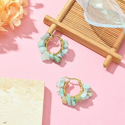Natural Amazonite Chips Braided Hoop Earrings EJEW-JE04940-16-1