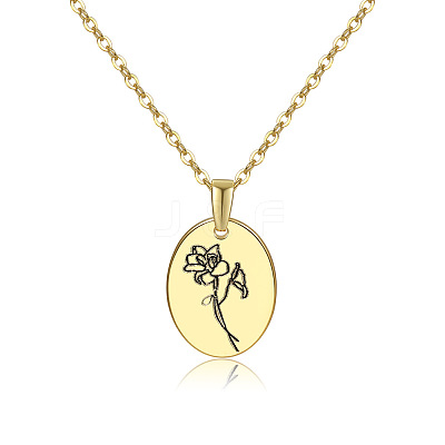 Brass Birth Month Flower Pendant Necklace HUDU-PW0001-034G-1-1