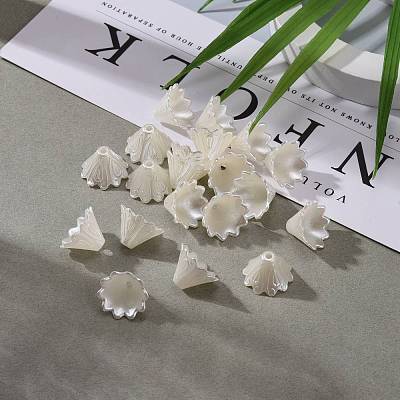 Multi-Petal Flower ABS Plastic Imitation Pearl Bead Caps OACR-R016-25-1