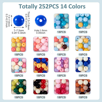 252Pcs 14 Colors Opaque Acrylic Beads SACR-TA0001-49-1