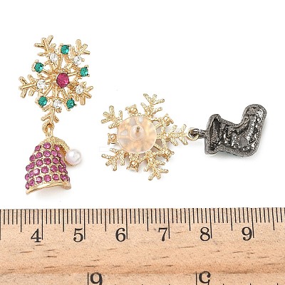 Christmas Alloy Rhinestone Dangle Stud Earrings LS-EJEW-F399-01G-1