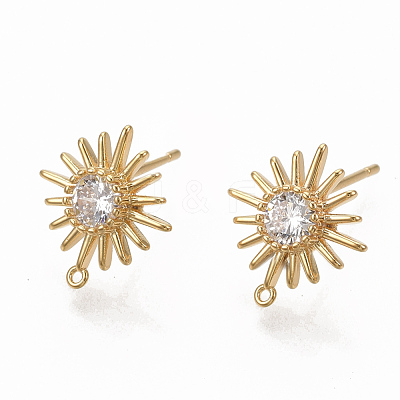 Brass Clear Cubic Zirconia Stud Earring Findings ZIRC-Q021-073G-NF-1