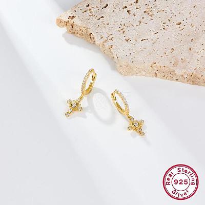 Cubic Zirconia Cross Dangle Hoop Earrings for Women EJEW-F317-09G-1