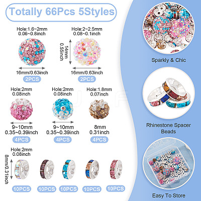 66Pcs 5 Styles Polymer Clay Pave Rhinestone Beads DIY-TA0013-93-1