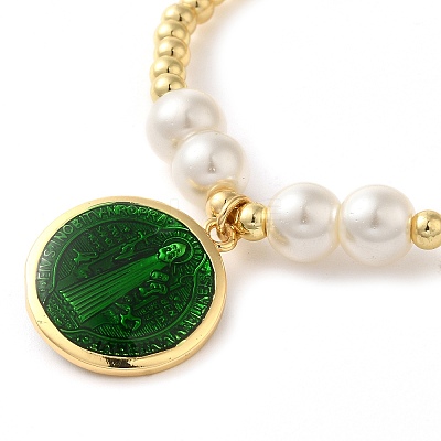 Adjustable Flat Round with Holy Virgin Charms Bracelet BJEW-Z073-01G-02-1