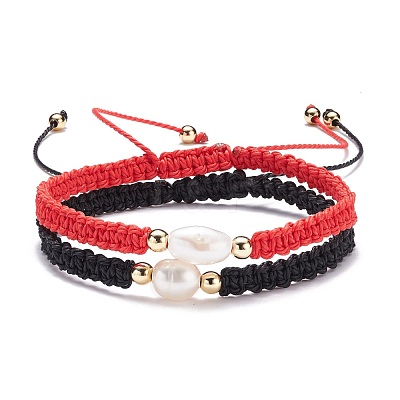 Natural Pearl Braided Bead Bracelets Set BJEW-JB07474-1
