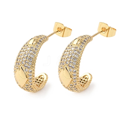 Brass Micro Pave Clear Cubic Zirconia C-Shaped with Rhombus Stud Earrings EJEW-B153-17G-02-1