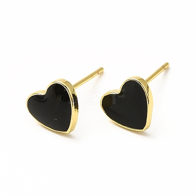 Enamel Heart Stud Earrings EJEW-H093-16G-1