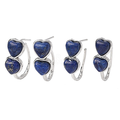 Valentine's Day Heart Natural &Lapis Lazuli Stud Earrings EJEW-T053-01P-12-1
