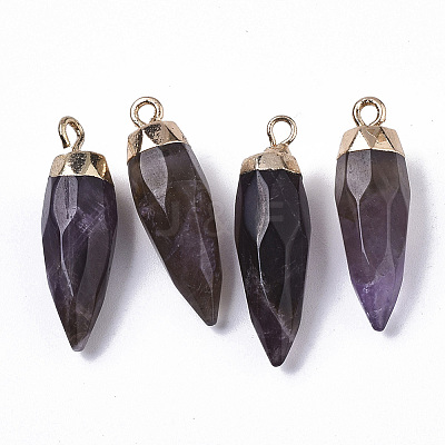 Top Golden Plated Natural Amethyst Pointed Pendants X-G-S359-078F-1