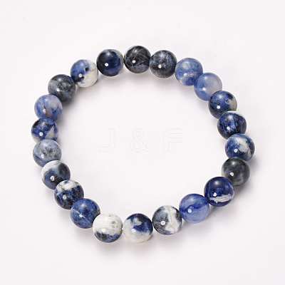 Natural Sodalite Beaded Stretch Bracelets BJEW-Q692-59-8mm-1