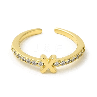 Clear Cubic Zirconia Initial Letter Open Cuff Ring RJEW-H120-09G-X-1