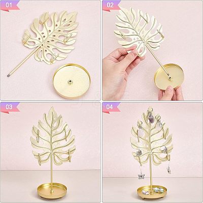 Iron Earring Display Stands with Round Tray EDIS-WH0016-018B-1