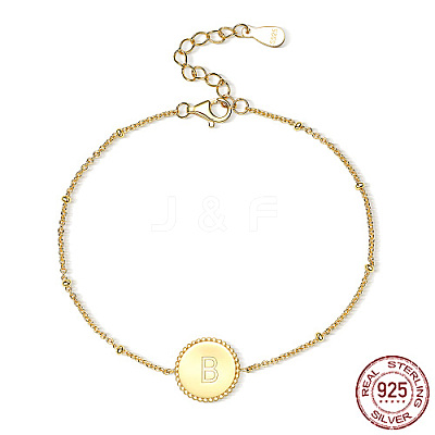925 Sterling Silver Letter Initial Flat Round Link Bracelets SJ5333-2-1
