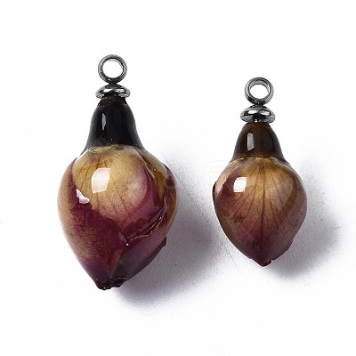 Handmade Natural Real Rose Dried Flower Pendants X-RESI-R424-01-1