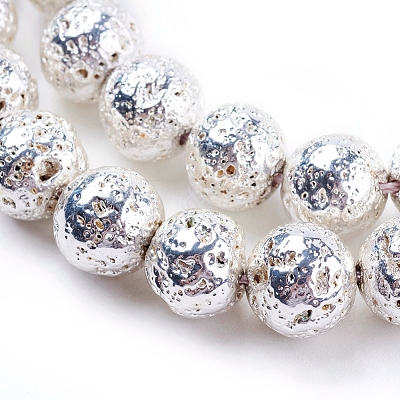 Electroplated Natural Lava Rock Bead Strands G-E429-01-12mm-S-1
