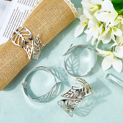 4Pcs Leaf Iron Cuff Bangles BJEW-SP0001-15P-1