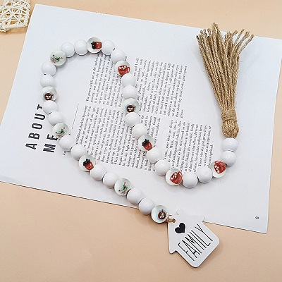 80Pcs 4 Styles Coffee Printed Wooden European Beads WOOD-CJ0001-82-1