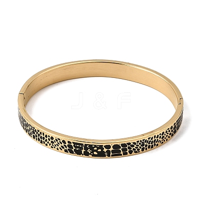 304 Stainless Steel Black Enamel Animal Skin Print Hinged Cuff Bangles for Women SA-CBAC920-02G-1