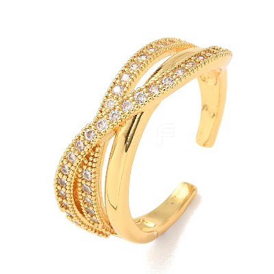 Brass Micro Pave Cubic Zirconia Cuff Open Rings for Women RJEW-F217-08G-1