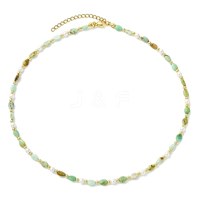 Natural Chalcedony Teardrop and Round White Shell Pearl Beaded Necklaces NJEW-JN06246-01-1