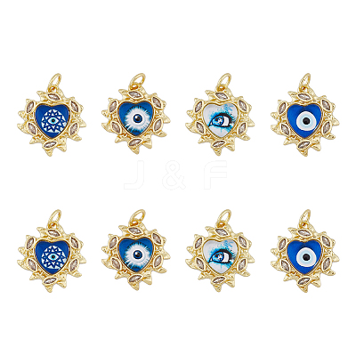 8Pcs 4 Style Brass Micro Pave Clear Cubic Zirconia Pendants KK-DC0002-68-1