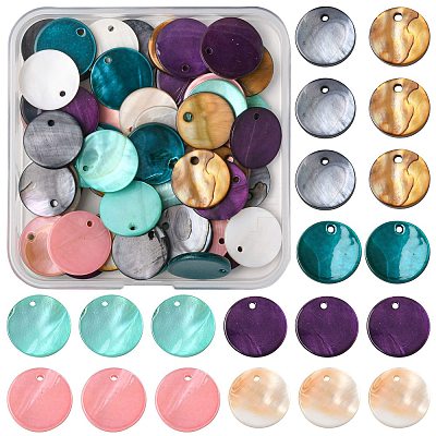 56Pcs 7 Colors Dyed Natural Flat Round Shell Pendants SHEL-FS0001-13-1