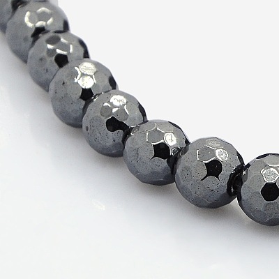 Faceted Round Non-magnetic Synthetic Hematite Beads Strands G-P061-60-3mm-1