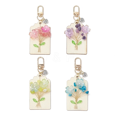 Flower Natural Amethyst & Lemon Jade & Synthetic Turquoise & Cherry Quartz Glass Chip Pendant Decorations HJEW-JM03239-1