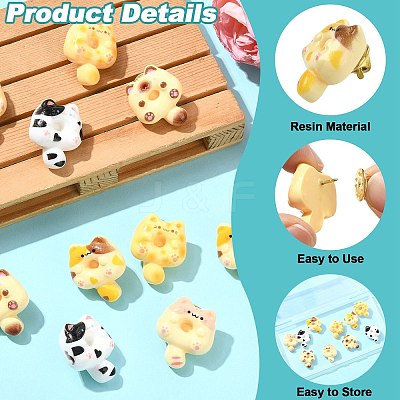 10Pcs 5 Colors Cartoon Cat-shape Doughnut Resin Lapel Pin Backs JEWB-CJ0003-07-1