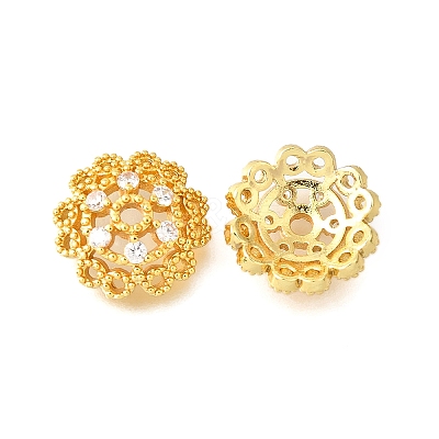Flower Brass Micro Pave Clear Cubic Zirconia Bead Caps KK-V008-33G-1