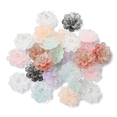 Flower Resin Cabochons with Golden Glitter Powder CRES-Q006-07A-1