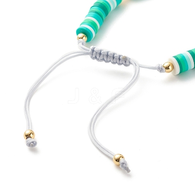 Handmade Disc Polymer Clay Braided Bead Bracelet BJEW-JB07407-02-1