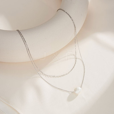 Round Natural Freshwater Pearl Pendant Necklaces NJEW-G153-03P-1