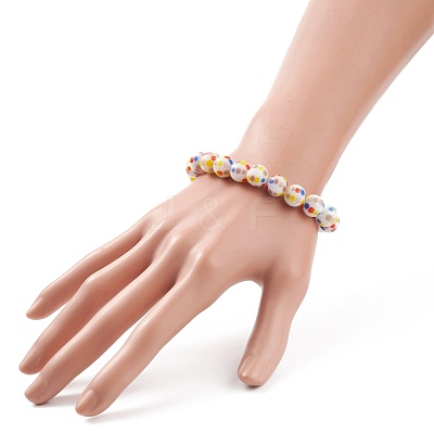 Dot Pattern Lampwork Round Beaded Stretch Bracelet for Women BJEW-JB08225-1