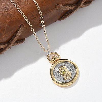 Brass Twelve Constellations Tarot Pendant Necklaces NJEW-Q006-01H-G-1