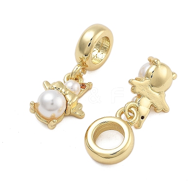 Rack Plating Brass Orange Cubic Zirconia European Dangle Charms KK-Q006-61G-1