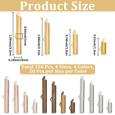 320Pcs 16 Styles Iron Slide On End Clasp Tubes IFIN-CN0001-08-1
