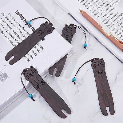 4Pcs 4 Styles Wood Bookmarks AJEW-FH0004-72-1