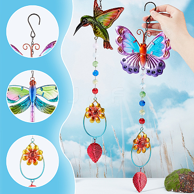 3Pcs 3 Style Iron Hummingbird Butterfly Dragonfly Pendant Decorations DIY-GA0005-48-1