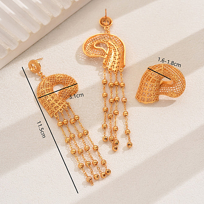 Vintage Alloy Hollowed-out Conch Shape Ring & Tassel Earrings Sets for Women LS-CY8500-1