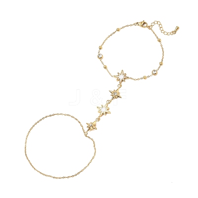 Summer 304 Stainless Steel Crystal Rhinestone Star Link Hand Chain Ring Bracelets for Women SA-CBAAE04-03G-1