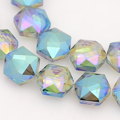 Hexagon Electroplate Full Rainbow Plated Glass Beads Strands EGLA-P015-F04-1